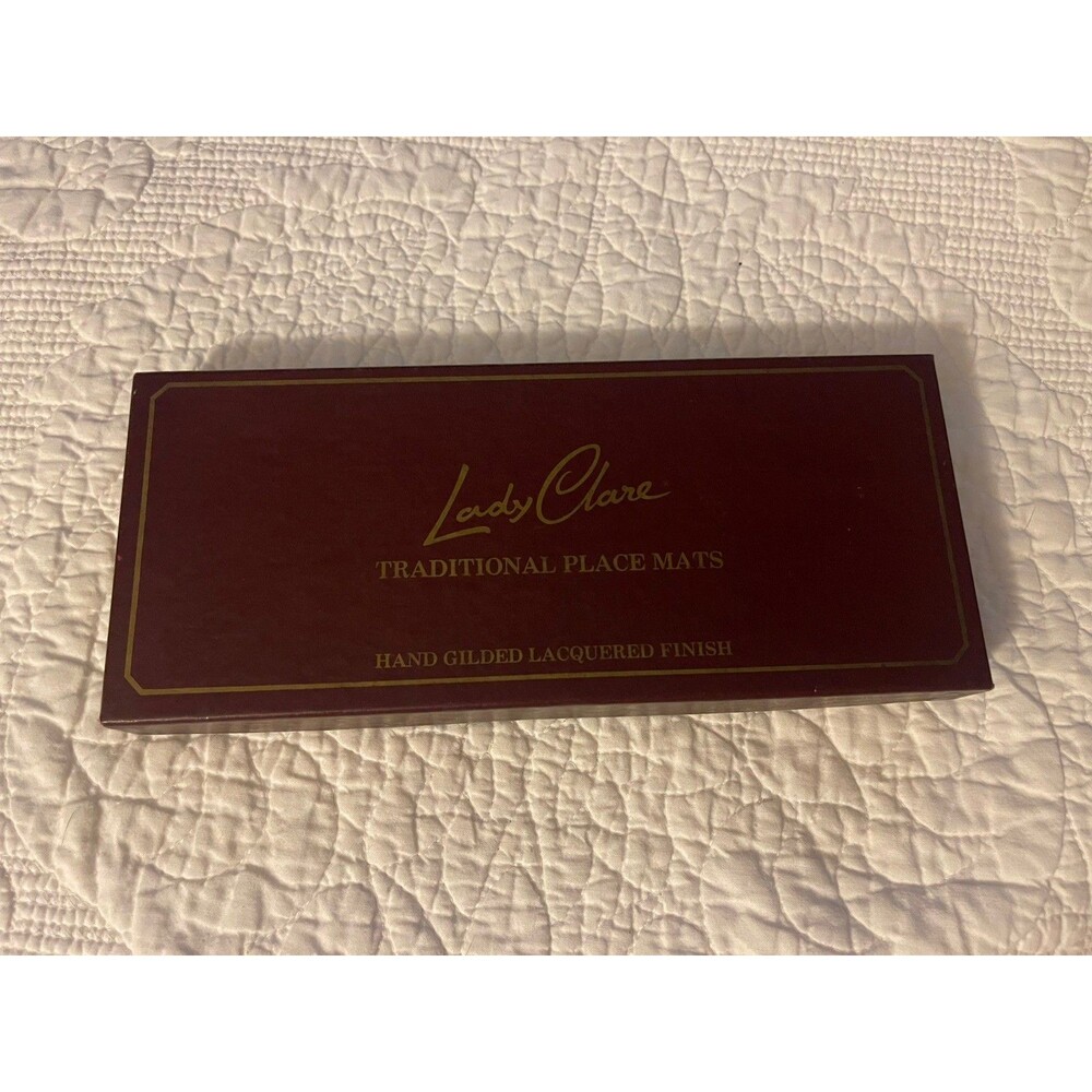 VTG Lady Clare Place Mats Coasters Hand Gilded Medieval Scene Unicorn Queen Lion